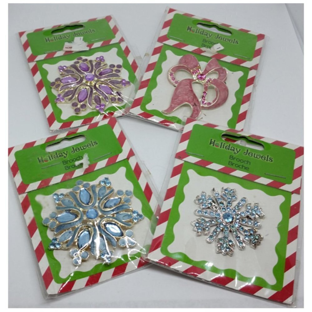 Bundle lot 4 Holiday Jewels rhinestone brooches festive stocking stuffers
